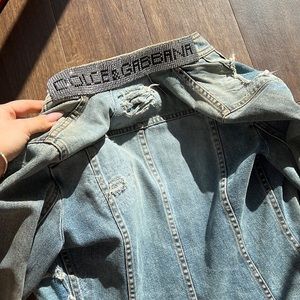 Dolce & Gabbana Embellished Light Blue Denim Jacket with Rhinestone Collar